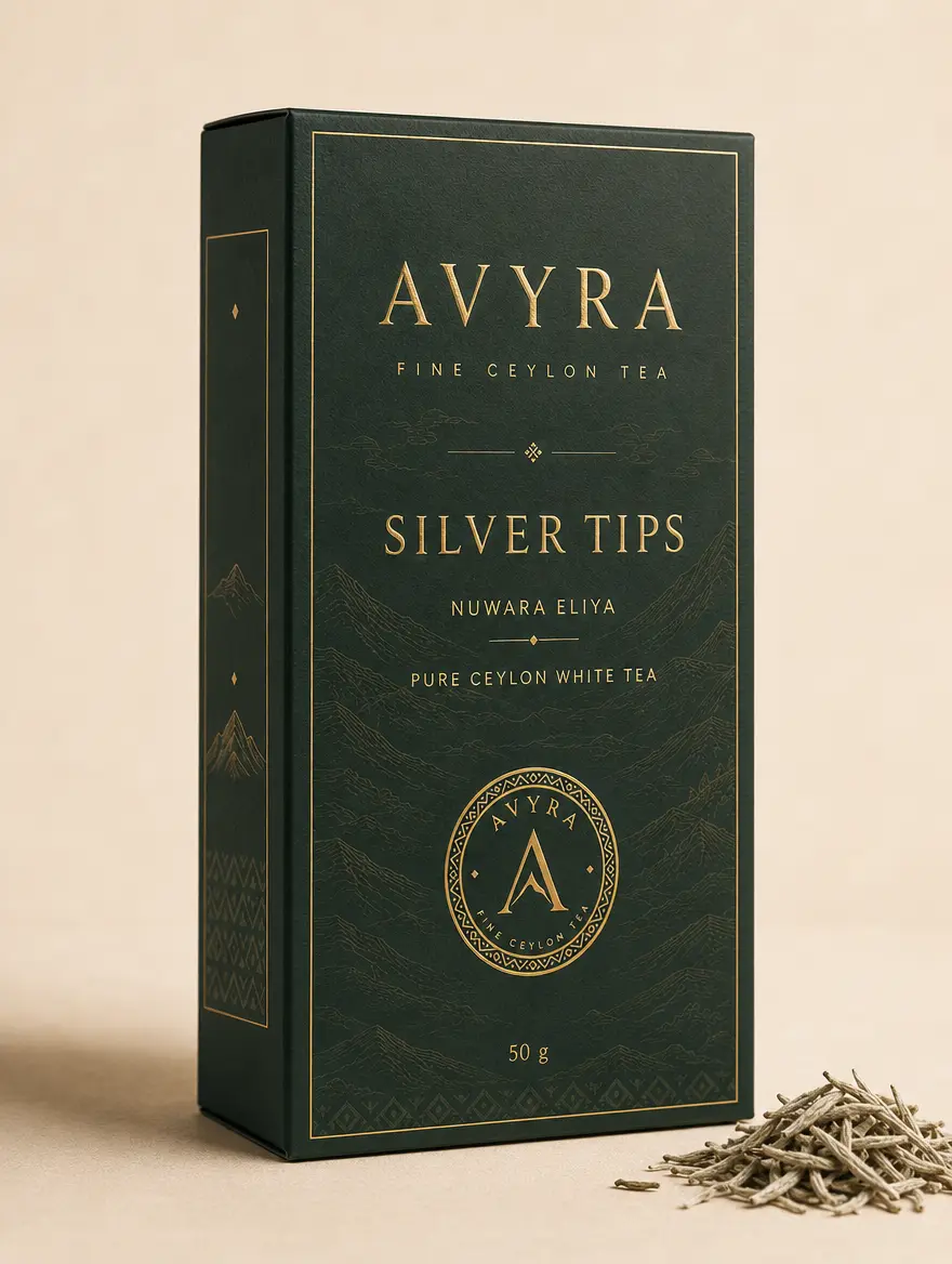 Silver Tips Tea in AVYRA packaging